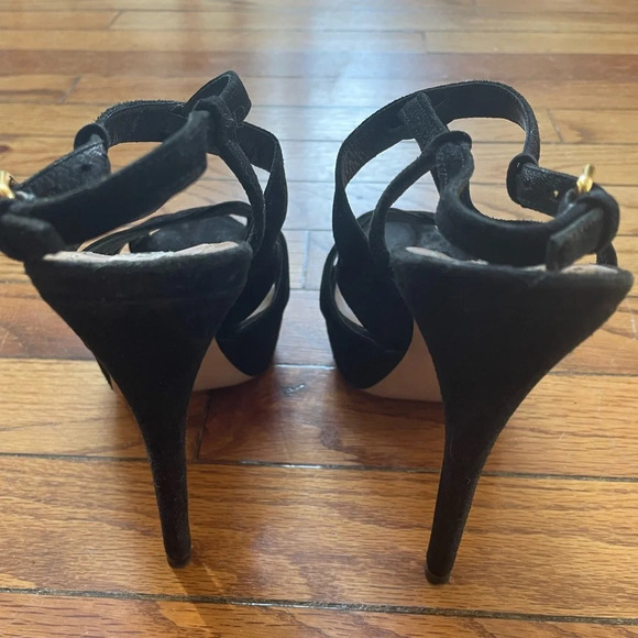 Miu Miu  Black Suede Platform Crisscross Sandal Heels, size 36 - Picture 11 of 12